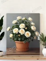 Cream Rose Potted Canvas Wall Art for Living Room Home Decor