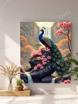 Peacock Floral Canvas Wall Art with Waterfall & Autumn Forest for Living Room Bedroom Decor – вид 3