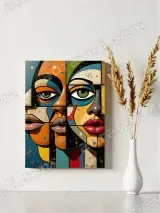 Pop Art Geometric Faces Collage Canvas Wall Art for Living Room Home Decor – view 4