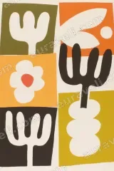Mid - Century Abstract Floral Wall Art for Living framed modern home decor