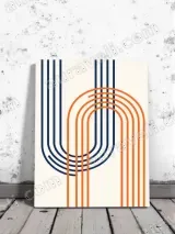 Blue & Orange Retro Geometric Lines Canvas Wall Art for Home Decor