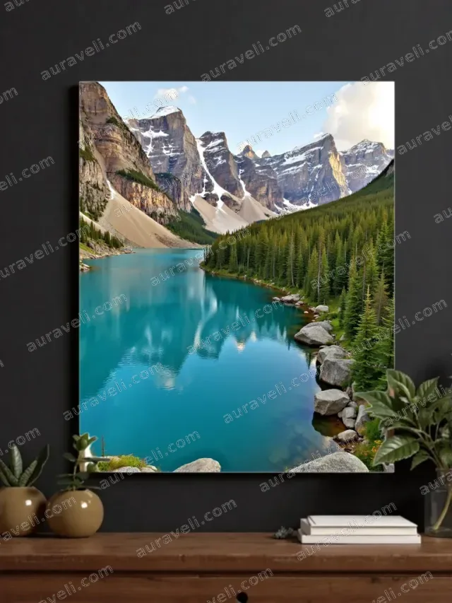 Snow - Capped Mountain Lake Forest Canvas Wall Art for Home Decor — art print
