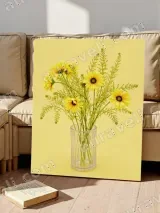 Yellow Daisy Bouquet in Vase Canvas Wall Art for Living Room Home Decor – view 4