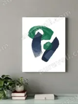 Abstract Green Navy Shapes Canvas Wall Art for Living Room Home Decor