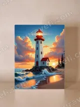 Lighthouse Sunset Beach Ocean Canvas Wall Art for Living Room Home Decor – вид 4