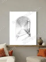 Architectural Arcade Sketch Canvas Wall Art for Living Room Decor