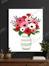 Colorful Floral Bouquet in Striped Vase Canvas Wall Art for Home Decor