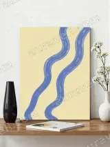 Abstract Wavy Blue Lines Canvas Wall Art for Living Room Home Decor