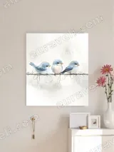 Three Blue Birds on Wire Canvas Wall Art for Living Room Bedroom Home Decor – view 3