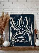 Botanical Leaf Linocut Canvas Wall Art for Living Room Home Decor