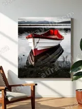 Red White Rowboat Lake Mountain Canvas Wall Art for Living Room Home Decor – view 3
