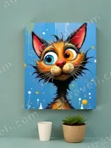 Whimsical Cartoon Cat Canvas Wall Art for Living Room Home Decor