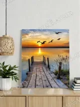 Sunset Lake Wooden Dock Birds Canvas Wall Art for Living Room Home Decor – view 3
