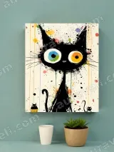 Colorful Cartoon Black Cat Canvas Wall Art for Living Room Home Decor