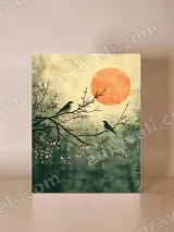 Red Sun Bird & Blossom Canvas Wall Art for Living Room Decor – вид 4