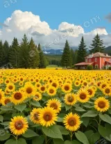 Sunflower Field & Red House Canvas Wall Art for Home Decor wall art print