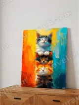 Cute Stacked Kittens Colorful Abstract Canvas Wall Art for Home Decor – view 4