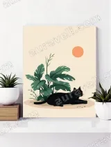 Black Cat & Tropical Plants Canvas Wall Art for Living Room Bedroom Home Decor