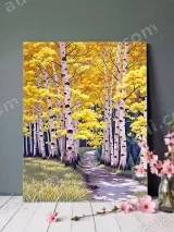 Autumn Aspen Forest Pathway Canvas Wall Art for Living Room Home Decor – view 3