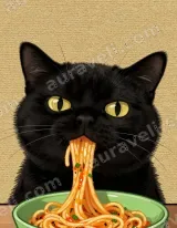 Black Cat Eating Spaghetti Canvas Wall Art for Home Decor wall art print