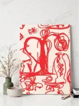 Red Abstract Line Drawing Canvas Wall Art for Living Room Home Decor