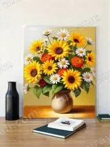 Sunflower & Daisy Bouquet Canvas Wall Art for Living Room Home Decor – view 2