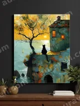 Black Cat Coastal Sunset Canvas Wall Art for Living Room Decor – view 3