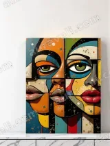 Pop Art Geometric Faces Collage Canvas Wall Art for Living Room Home Decor – view 3