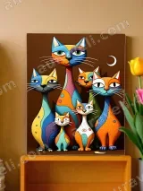 Colorful Abstract Cat Family Canvas Wall Art for Living Room Home Decor – view 2