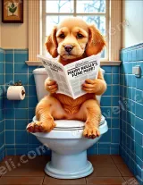 Funny Dog Reading Newspaper on Toilet Canvas Wall Art for Bathroom Decor wall art print