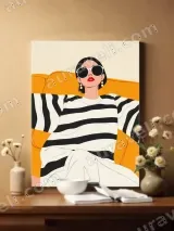 Stylish Woman Striped Canvas Print for Living Room Home Decor – view 2
