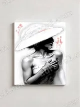 Monochrome Woman Wide - Brim Hat Red Floral Canvas Wall Art for Home Decor – view 2