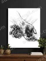 Hands Sketch Black & White Canvas Wall Art for Living Room Home Decor