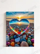 Heart - Shaped Colorful Pebbles Sunset Canvas Wall Art for Home Decor