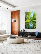 Scenic River with Birch Trees & Flowers Canvas Wall Art for Home Decor – view 4