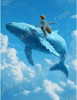 Boy Riding Flying Whale Canvas Wall Art for Living Room Home Decor wall art print