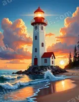 Lighthouse Sunset Beach Ocean Canvas Wall Art for Living Room Home Decor wall art print
