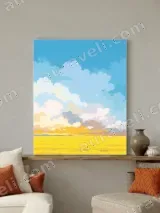 Golden Wheat Field & Colorful Sky Canvas Wall Art for Living Room Decor