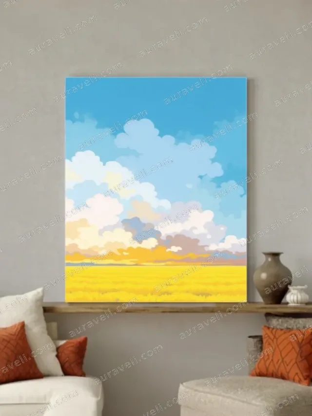 Golden Wheat Field & Colorful Sky Canvas Wall Art for Living Room Decor — art print
