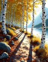 Autumn Birch Tree Lake Path Canvas Wall Art for Living Room Home Decor living room wall art for modern home decor