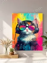 Cool Cat with Headphones Sunglasses Colorful Canvas Wall Art Home Decor – view 4