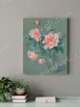 Pink Roses in Vase Floral Canvas Wall Art for Home Decor