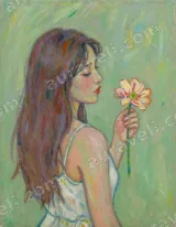 Girl with Flower Impressionist Canvas Wall Art for Bedroom Decor wall art print