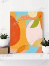 Abstract Pear & Geometric Canvas Wall Art for Living Room Decor