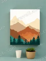 Warm Layered Mountain & Pine Tree Canvas Wall Art for Living Room Decor
