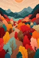 Colorful Autumn Landscape Canvas Wall Art for Home Decor framed modern