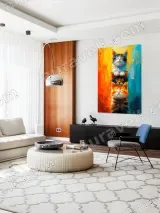Cute Stacked Kittens Colorful Abstract Canvas Wall Art for Home Decor – view 5