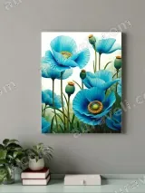 Blue Poppy Floral Canvas Wall Art for Living Room Bedroom Home Decor