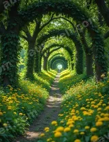Scenic Tree Tunnel & Yellow Flower Path Canvas Wall Art for Home Decor wall art print