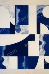 Abstract Blue Cream Geometric Canvas Wall Art for Living and framed modern home decor